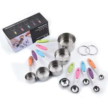 

10-pcs Stainless Steel Measuring Cups Measuring Spoons Set Baking Tool Set Silica Gel Handle