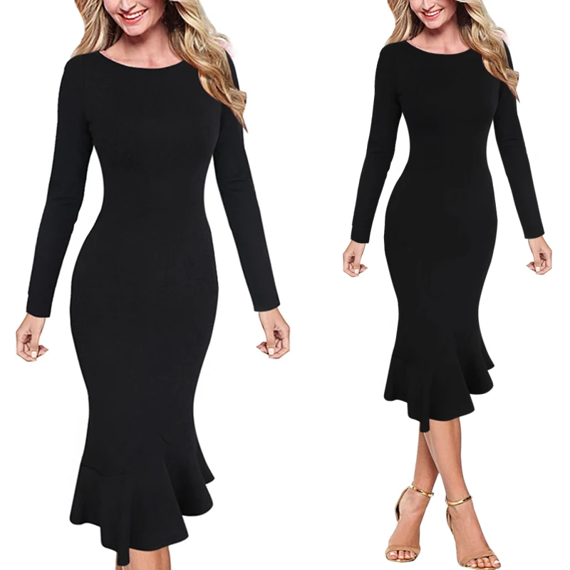 Black 4 Vfemage женские элегантные винтажные Pinup одежда для работы, офиса, бизнеса, повседневные Коктейльные Вечерние облегающие платья-карандаш, платье русалки 1053 - Цвет: Black 4
