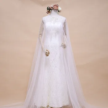 

YouLaPan Elegant Bridal Shawl 3m Length Tulle Wedding Wrap Custom made Bridal Bolero Wedding Shawl Ladies White Lace Bolero G17