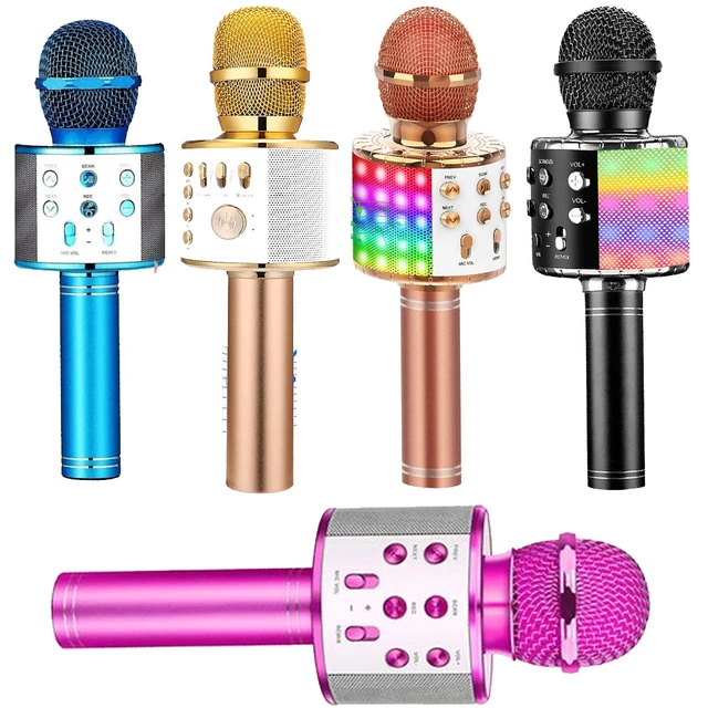 Micrófono de karaoke inalámbrico para niños con cambiador de voz, 5 en 1,  Bluetooth, con luces LED, parlante y grabadora portátil, para fiestas en