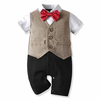 

Baby Boys Rompers Tuxedo Outfits Infant Gentleman Suit Set Toddler Wedding Formal Colthes Birthday Party Baptism Costume