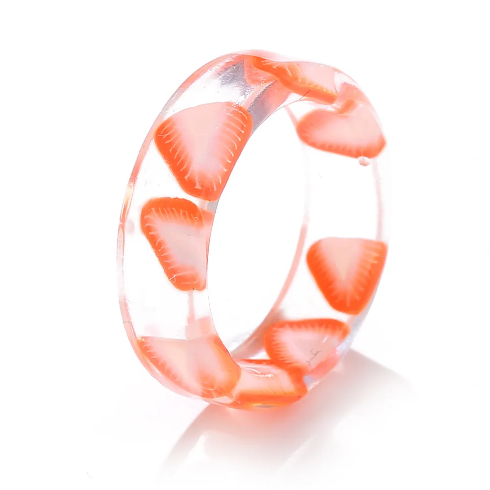 Finger ring Korean Fashion Fresh Fruits Transparent Resin Acrylic Ring For Women Girls Strawberry Lemon Finger Jewelry Gifts