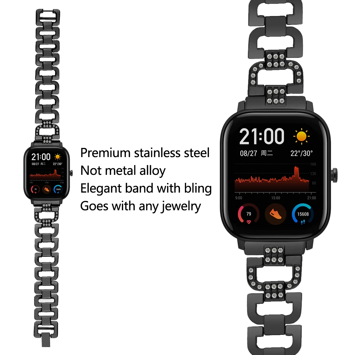Для Amazfit GTS ремешок из нержавеющей стали блестящие стразы металлический браслет