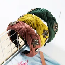 Модные женские связанные в узел волосы с твердым цветом крест узел женщины золотой бархат пятиконечные в форме звезды, со стразами повязка на голову Милая резинка для волос