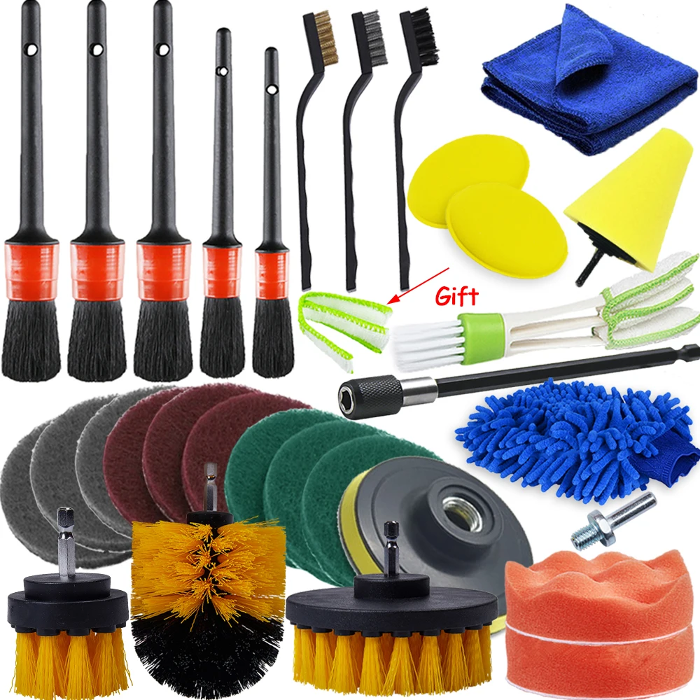 30Pcs Car Detailing Brush Drill Brushes Detail Brush Set For Air Vents