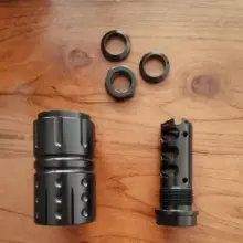 

Muzzle Brake 1/2-28RH & 13/16-16 9mm Stainless Steel Threaded Outer Sleeve With Washer + Nut