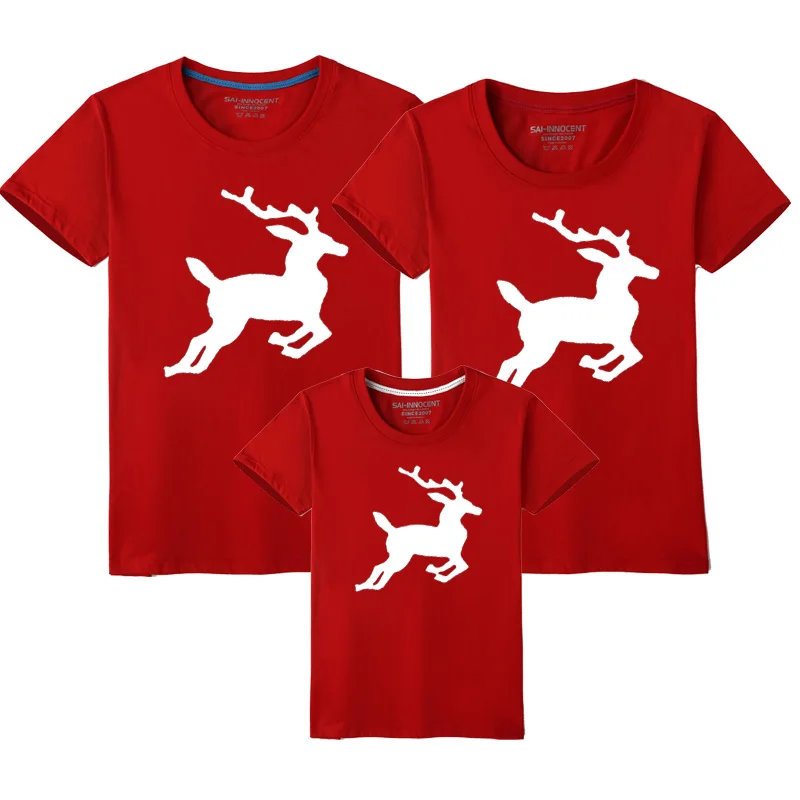 Jumping deer/одинаковая Рождественская одежда для семьи хлопковые футболки для мамы, сына, папы и дочки верхняя одежда для пары, одежда для детей - Цвет: red
