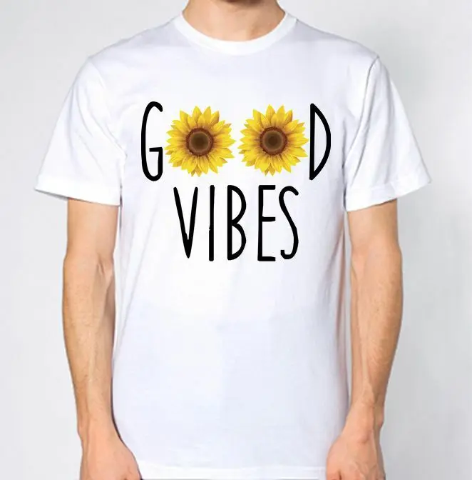 Футболка с принтом Good Vibes Sunflower Flower Sun Yellow Plants летняя стильная футболка| |