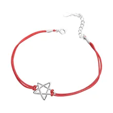 Аутентичные 925 пробы серебряные Этнические красные веревки полые звезда браслет ювелирные украшения для женщин вечерние модные аксессуары подарок