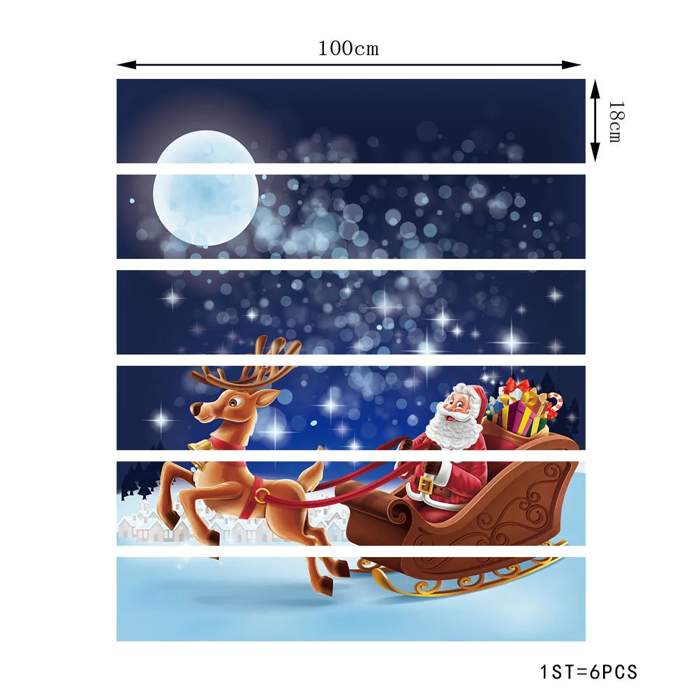 Waliicorners 6pcs/13pcs Santa Claus on the Roof Staircase Sticker Removable Wall Mural Decorative Wallpaper Self-Adhesive Waterproof Decals 18 H73afdfc0993b4549b39999a26f45c72f0