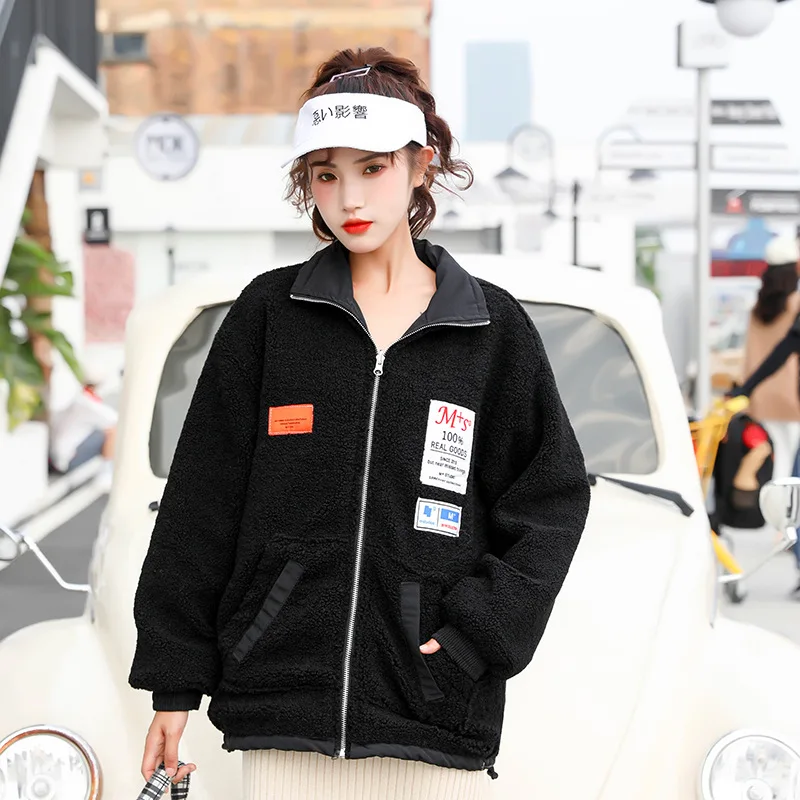 

Photo Shoot Reversible Lambs Wool Coat Women's Mid-length Autumn And Winter Loose Thick plus Velvet Hong Kong Style Workwear BF