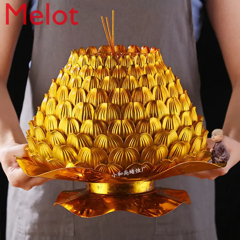 Golden Lotus Candle Buddha Worship Home Gift Butter