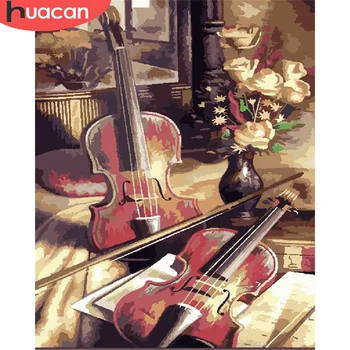 

HUACAN Painting By Number Violin Drawing On Canvas HandPainted Art Gift DIY Pictures By Number Still Life Kits Home Decoration