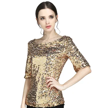 

Shirt Women Plus Size TShirts O Neck Short Sleeve Sequins Tshirt Sparkle Coctail Party Casual Top Shirt Women Clothes Mujer 2020
