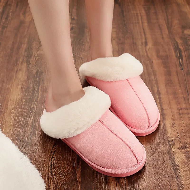 Плюшевая зимняя теплая обувь; женские домашние тапочки; удобные тапочки из кораллового флиса с эффектом памяти; домашняя обувь для использования на улице - Цвет: bright pink