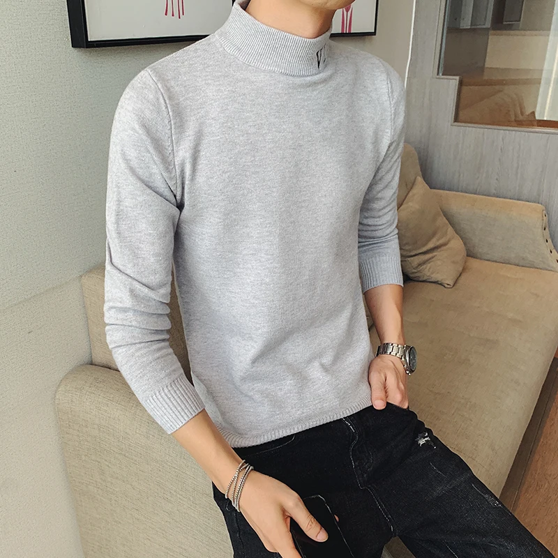 2019 autumn men's sweater Korean version self-cultivation half-high collar long-sleeved casual tide pullover Chinese Style Gray 2019 autumn men's sweater Korean version self-cultivation half-high collar long-sleeved casual tide pullover Chinese Style Gray