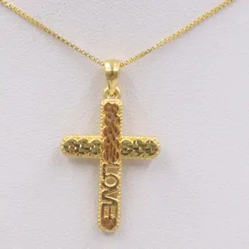 

New Pure 24K Yellow Gold Three-dimensional Pendant 32x19mm 2.37g Love Cross NO Necklace