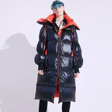 Куртка-пуховик на 90% белом утином пуху, брендовый женский зимний пуховик, длинная роскошная женская парка с капюшоном, Свободный теплый женский пуховик