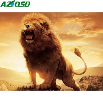 

AZQSD Picture Oil Painting By Numbers Lion Sunset HandPainted Wall Art Paint By Numbers Animal Kits Drawing Canvas Home Decor