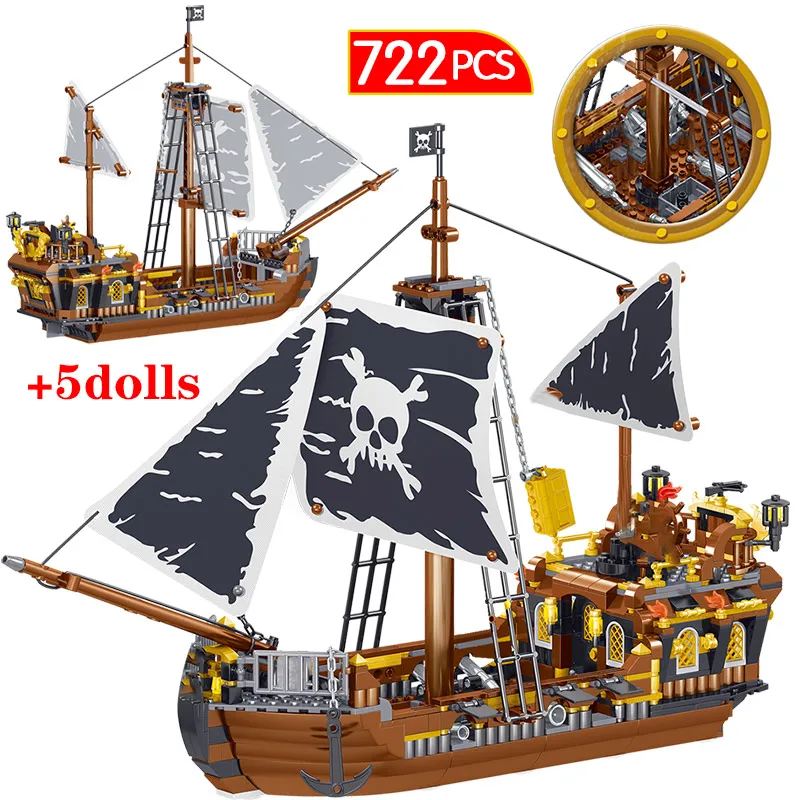 

722pcs Pirate of The Caribbeam Series Blocks God of Storm Legoingly Pirate Boat Figures Bricks Education Toys for Kids Gifts