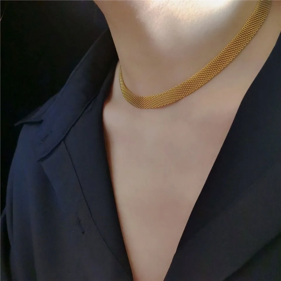 스테인레스 스틸 메쉬 링크 체인 목걸이, 여성용 초커 쥬얼리
