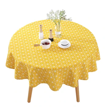 

Modern Gray Round Table Cover Cotton Linen Tablecloths Nordic Style Yellow Chessboard Home Decorative Round Table Cloths