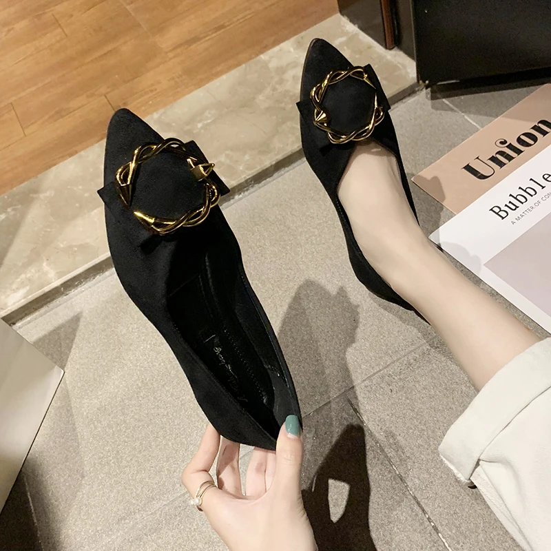 

Women Flock Rhinestones buckle shoes Promotion Dress shoe Pointed Toe Flats plus size Narrow Mouth zapatos de mujer