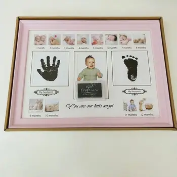 

Baby Handprint Footprint Photo Frame with Stamp Ink Newborn Decor Gift Kids Imprint Hand Inkpad Souvenirs 23GD