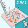 2 in 1 Double-Faced Wooden Flying Ludo Snake Ladder Game Board Kids Family Toy Table Board Game Toy Birthday Kids Gift 2