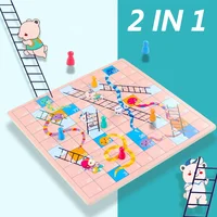 2 in 1 Double-Faced Wooden Flying Ludo Snake Ladder Game Board Kids Family Toy Table Board Game Toy Birthday Kids Gift 2
