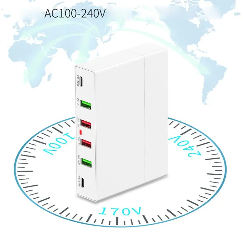72 Вт QC3.0 Быстрая зарядка 3,0 4x USB Dual USB C type-C PD быстрая зарядная станция концентратор