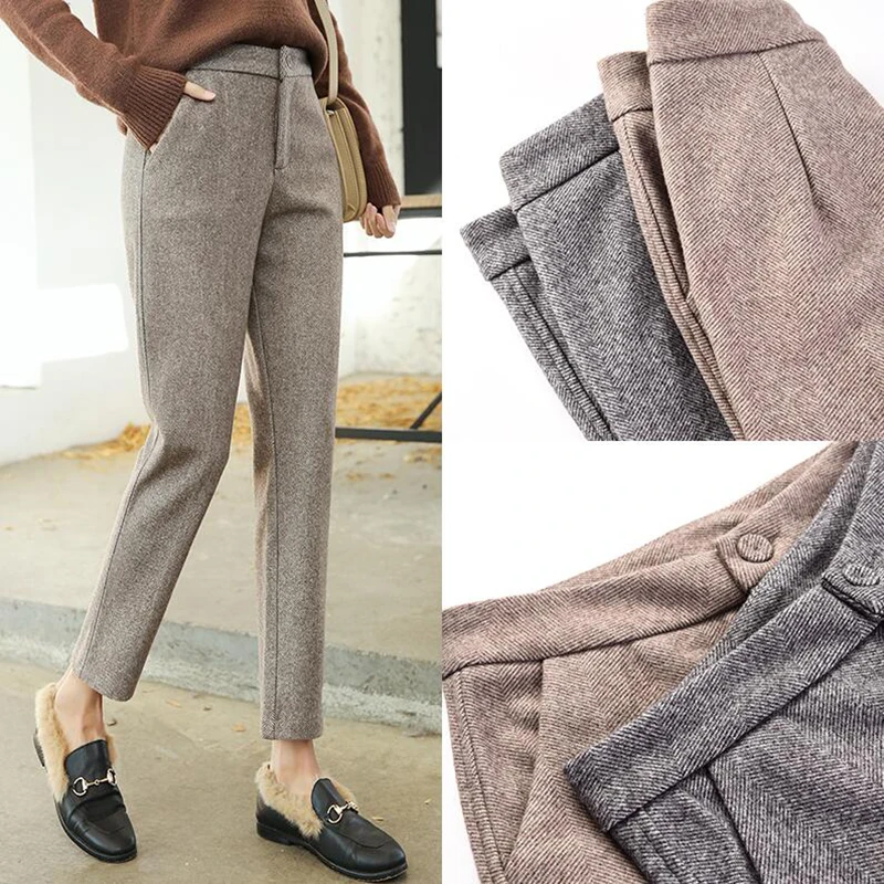 2020 New Woolen Harem Pants Women Spring Autumn Fashion Casual Ankle-length Trousers Female High Waist Loose Plus size | Женская одежда