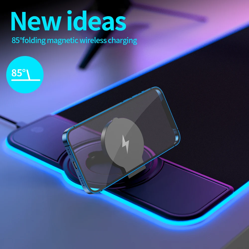 Almofada do Rato com Carregador sem Fio 15w Carregamento sem Fio do Telefone Móvel Carregador Rgb Luminosa Mousepad Led Luz Mouse Pad Rgb - Imagem 5