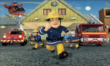 

7x5FT Hero Sam Firefighter Fire Engine Helicopter Custom Photo Studio Backdrop Background Vinyl 220cm X 150cm
