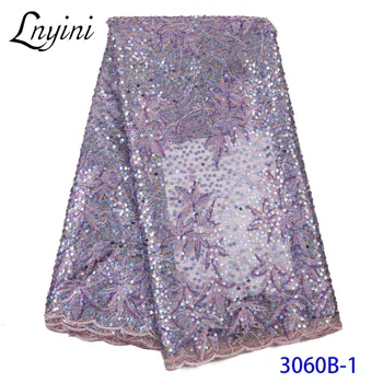 

High Quality French Tulle Lace with Sequins African Sequence Lace Fabric Embroidered Sequins Lace Fabrics for Sewing L3060B