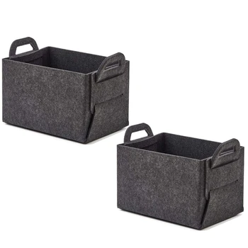 

2 Pcs Storage Felt Baskets Box -Collapsible Large Baskets Shelf Handle With Organizer Closet Sturdy Laundry Bins