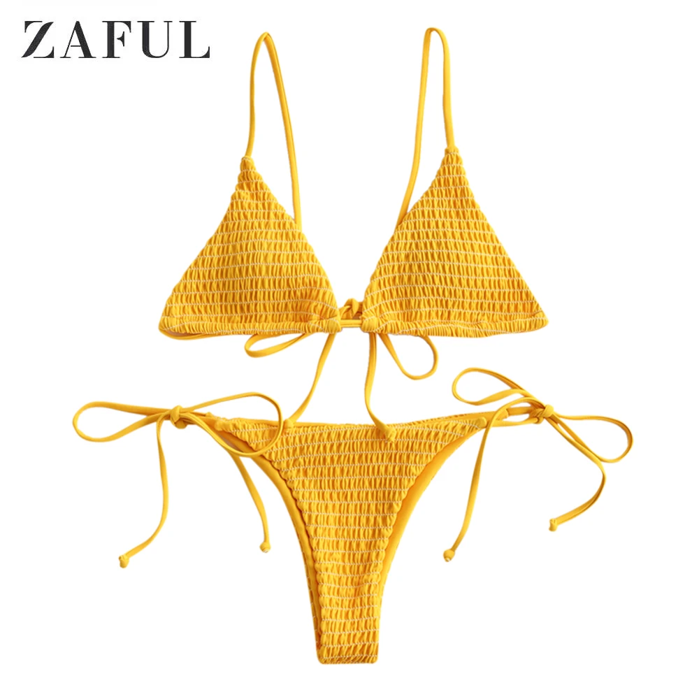 yellow smocked bikini