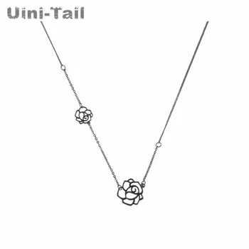 

Uini-Tail 2019 new listing 925 sterling silver black rose flower necklace fashion temperament simple sexy short necklace ED482