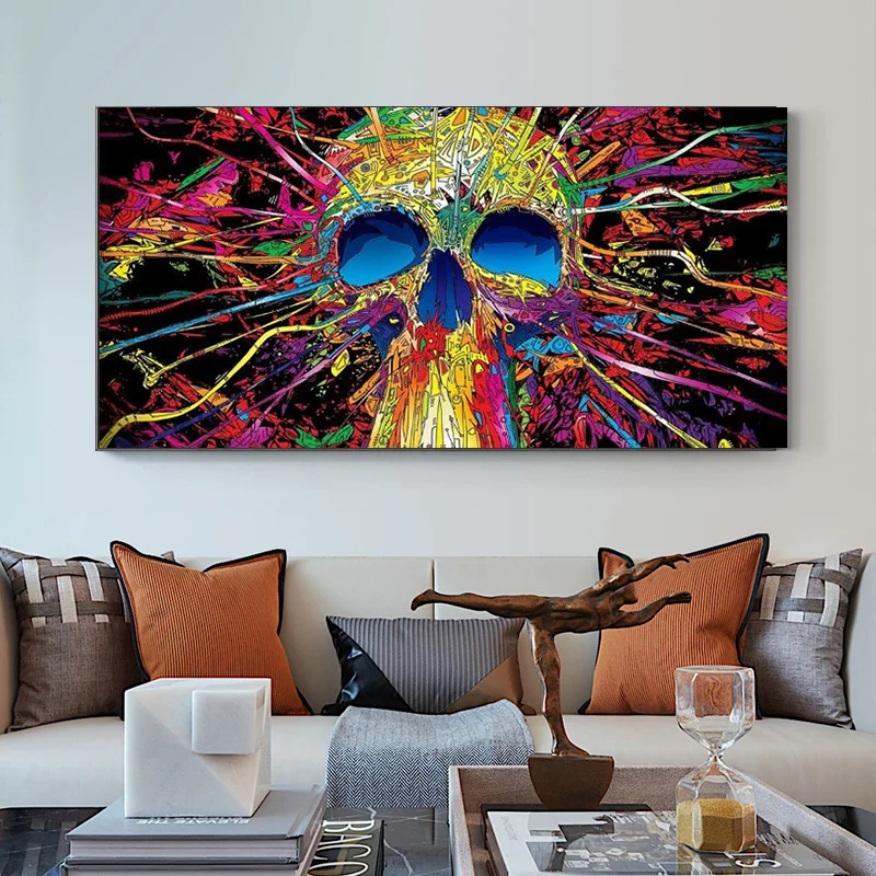 Красочный череп граффити настенная Картина на холсте абстрактное уличное