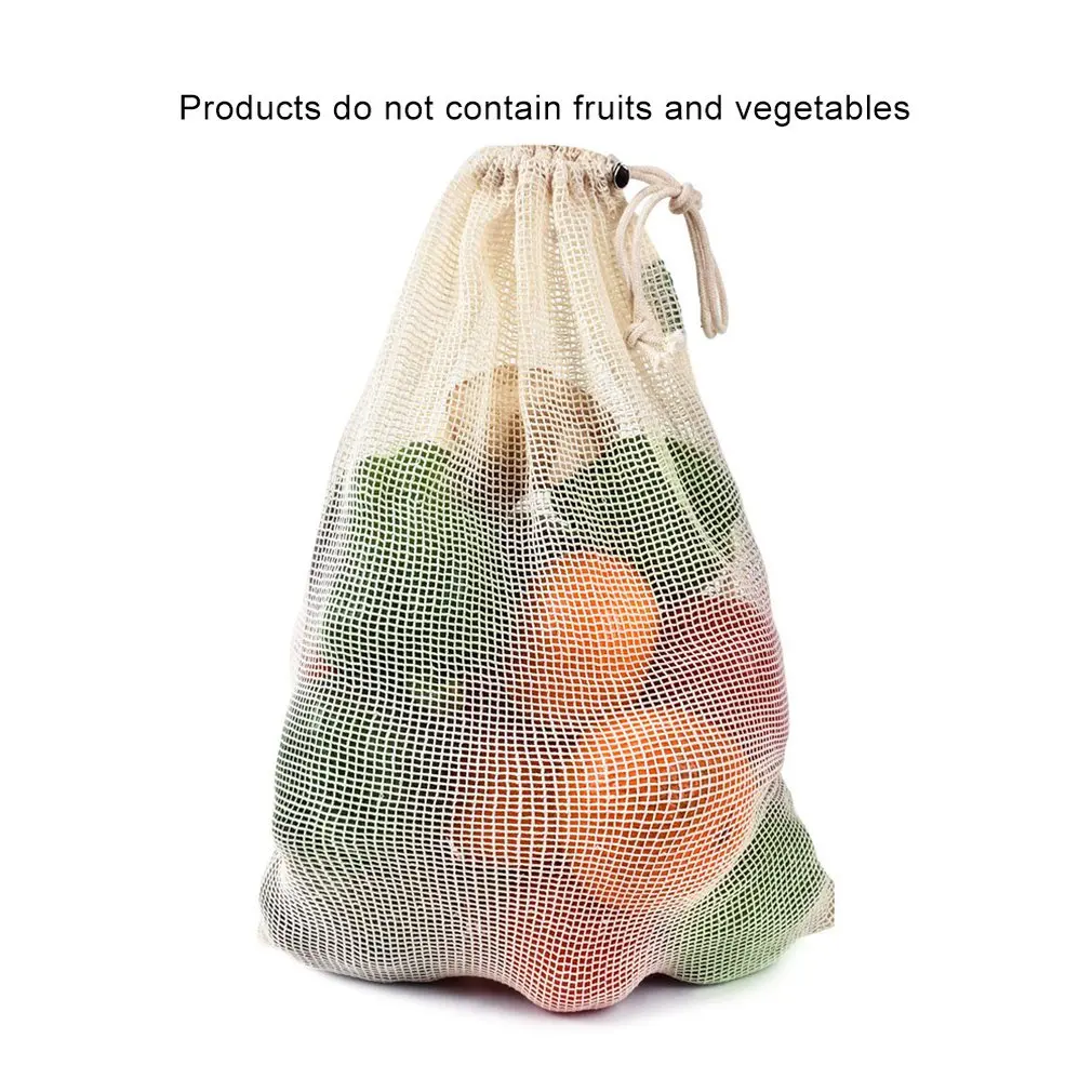 Eco-Friendly Fruit Mesh Bag Drawstring Beam Storage Bag Vegetable Mesh Storage Bag Cotton Mesh Bag Storage Bag