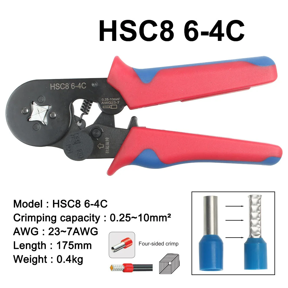 Трубчатые щипцы HSC8 6-6 0,25-6 мм 23-10AWG& HSC8 6-4 0,25-10 мм 23-7AWG электрические обжимные плоскогубцы набор ручных инструментов - Цвет: HSC8 6-6C