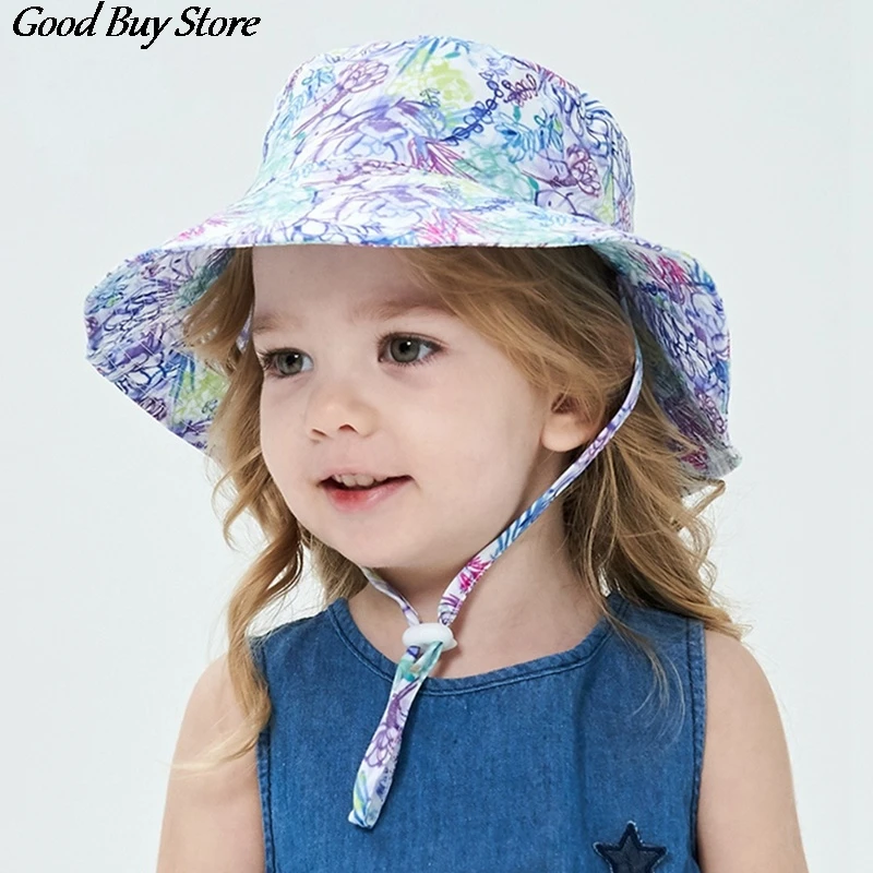 

Summer Baby Sun Hat Children Wide Brim Cotton Bucket Hats Girls Cute Beach Cap Sunscreen UV Protection Sunhat Casual Panama
