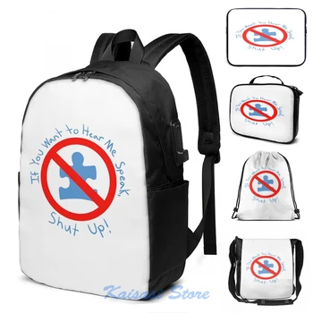 

If You Want To Hear Me Speak - Autism Acceptance USB Charge Backpack men School bags Women bag Travel laptop bag