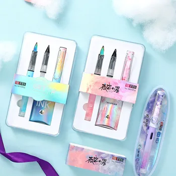 

1Set Kawaii Starry Sky Fountain Pen Cute High Quality Ink Pen Witn Ink Sac For Gifts Writing School Office Supplies