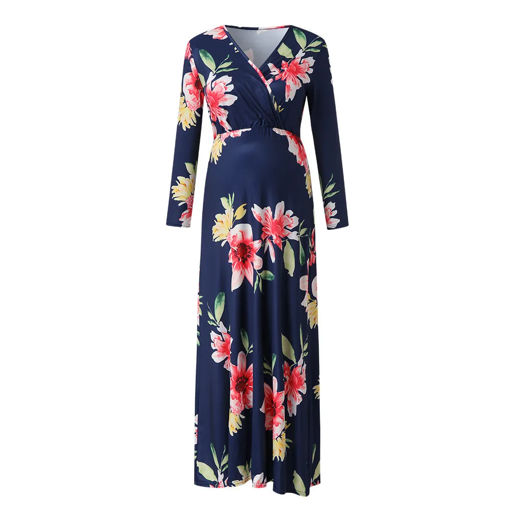 Платье для беременных и кормящих, Одежда для беременных, Elegence, зимнее, полиэстер, v-образный вырез, длинный рукав, цветочный принт, повседневное, женское, длинное платье Y1030