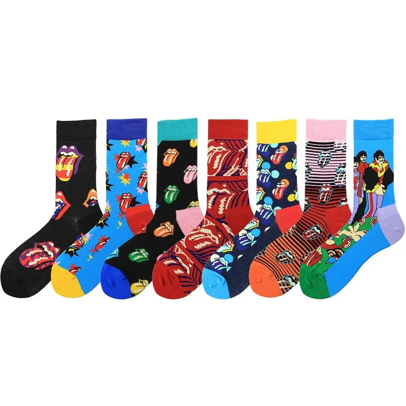 

NEW Funny Harajuku Winter Gifts for Men Cotton Socks Casual Hip Hop Happy Blue Mens Socks Multicolor Lips Personality Mens Socks