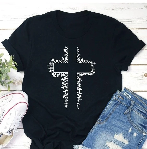 Женская хлопковая футболка с коротким рукавом круглым вырезом и надписью Jesus |