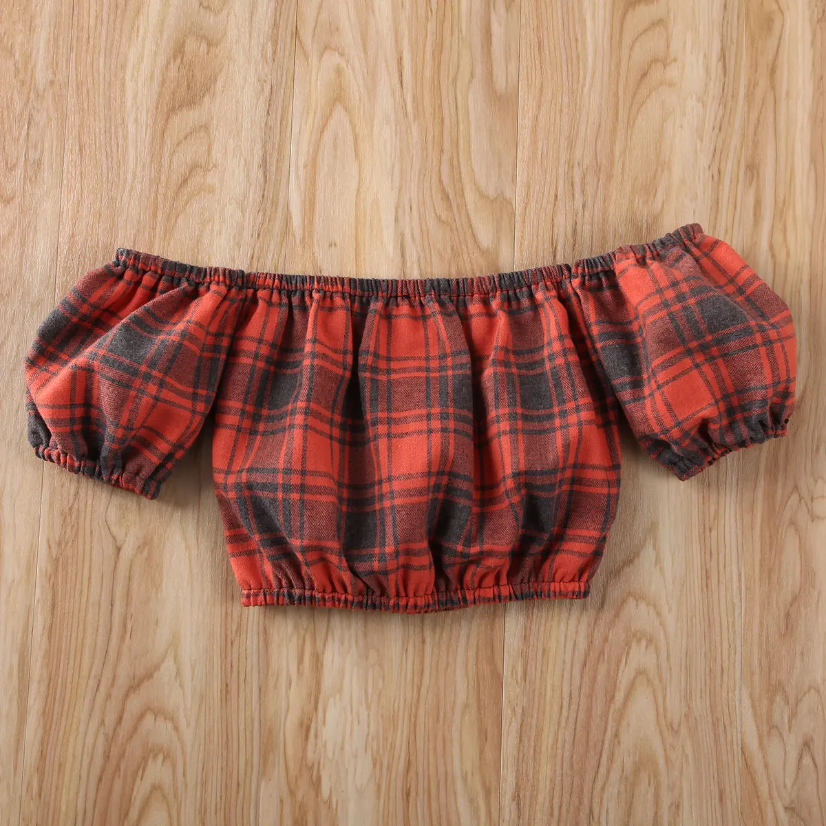 Детская одежда для маленьких девочек клетчатый пуловер с открытыми плечами, жилет с коротким рукавом, джинсовые комбинезоны с карманами комплекты из 2 предметов из полиэстера