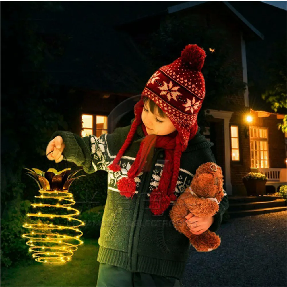 Lâmpada de Parede Impermeável ao ar Natal de Fadas Lote Abacaxi Lâmpada Solar Jardim Luz Pendurado Livre Quintal Fio Portátil Artista Decora 2 Pçs - 4 Lâmpadas solares