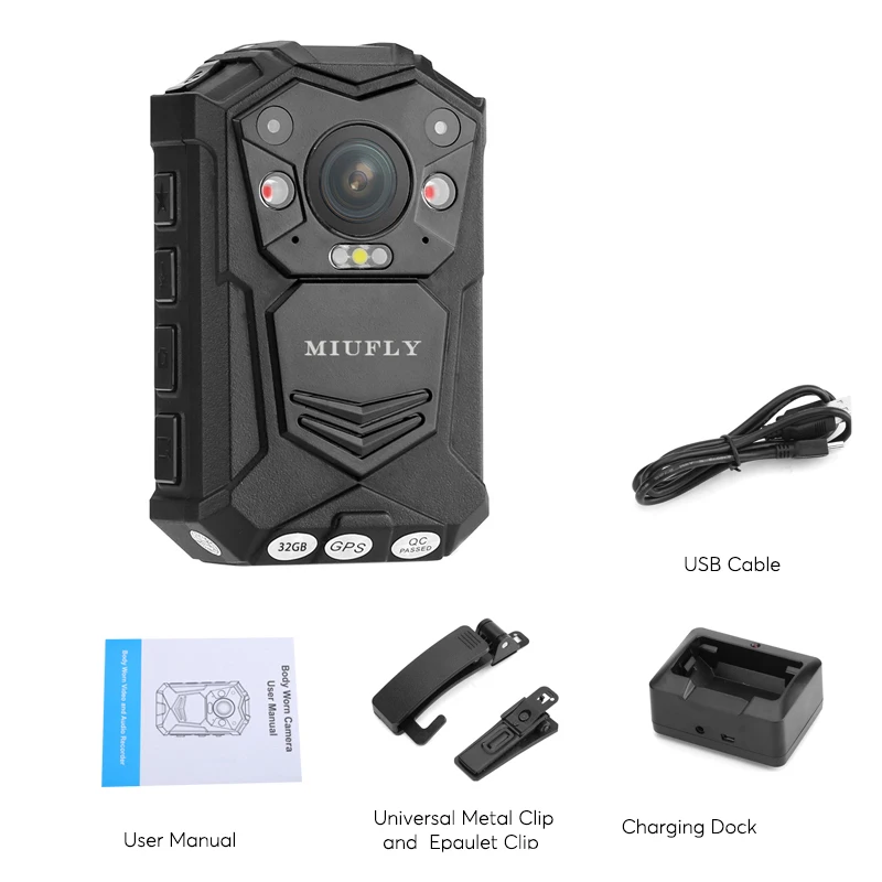 Водонепроницаемая полицейская камера MIUFLY 1296P HD с 2 дюймовым дисплеем ночным